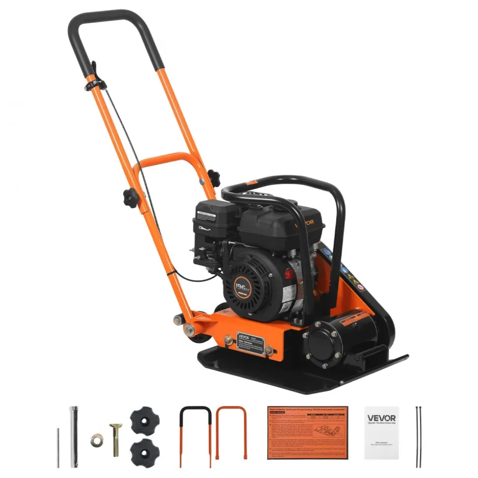 VEVOR Plate Compactor, 6.5 HP 196CC Gas Engine, 5600 VPM Vibrating Ground Rammer, 2360 lbs Compaction Force, 20.1 x 15 in Plate, Walk Behind Compactor for Paver Landscaping, Asphalt, Foundation, Soil