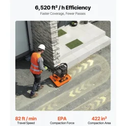 VEVOR Plate Compactor, 2.8 HP 98CC Gas Engine 5,250 RPM, 1,920 lbs Force Vibratory Compaction Tamper with 18.7 x 11.8 inch Plate for Walkways, Patios, Asphalts, Paver Landscaping, EPA Compliant
