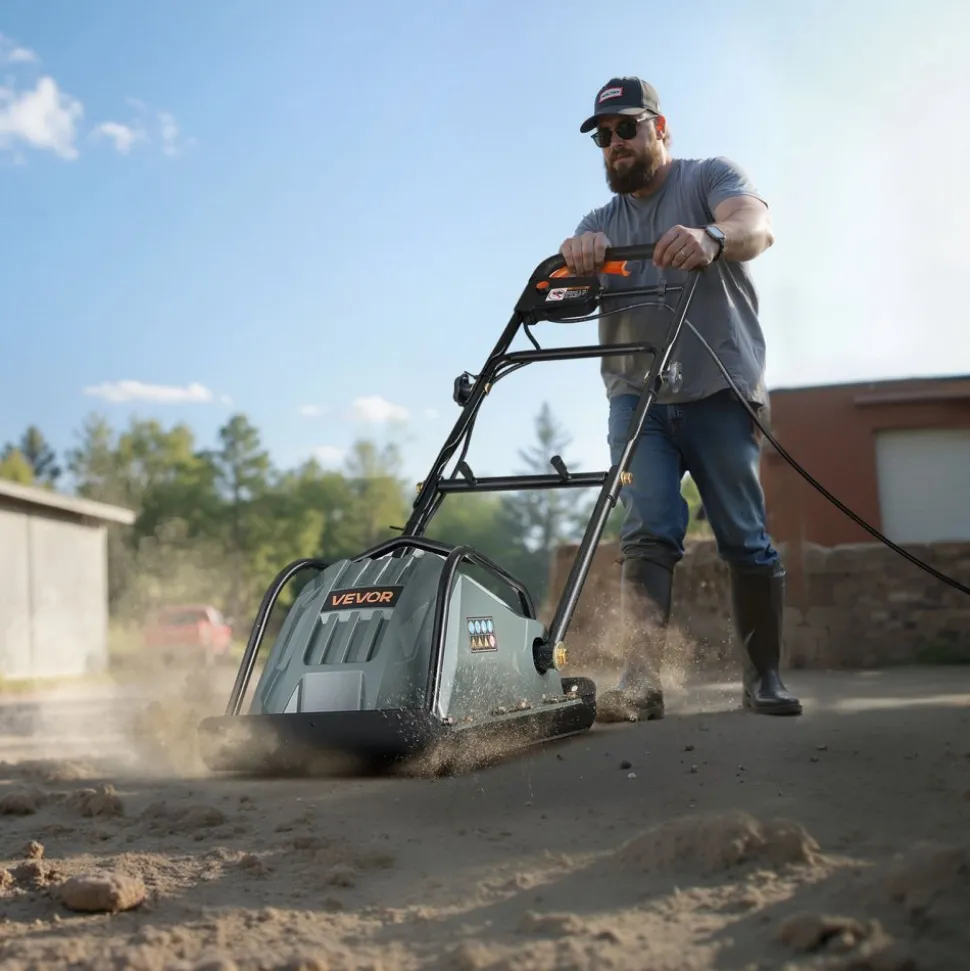 VEVOR Plate Compactor, 130W Output Electric Ground Rammer, 5 kN Force, 3.9 in Depth, 16 m/min Speed, 3304 sq.ft/h Efficiency, Gas Powered Soil Compaction Machine for Driveway, Pavement, Landscaping