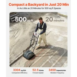 VEVOR Plate Compactor, 130W Output Electric Ground Rammer, 5 kN Force, 3.9 in Depth, 16 m/min Speed, 3304 sq.ft/h Efficiency, Gas Powered Soil Compaction Machine for Driveway, Pavement, Landscaping