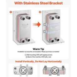 VEVOR Plate Heat Exchanger, 5 x 12 in Brazed Plate Water to Water Heat Exchanger with 20 Plates, Mounting Bracket, Sturdy Stainless Steel Construction, 170-330K BTU for Boiler, Radiant Floor Heating