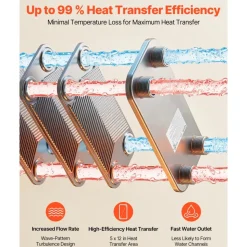 VEVOR Plate Heat Exchanger, 5 x 12 in Brazed Plate Water to Water Heat Exchanger with 20 Plates, Mounting Bracket, Sturdy Stainless Steel Construction, 170-330K BTU for Boiler, Radiant Floor Heating