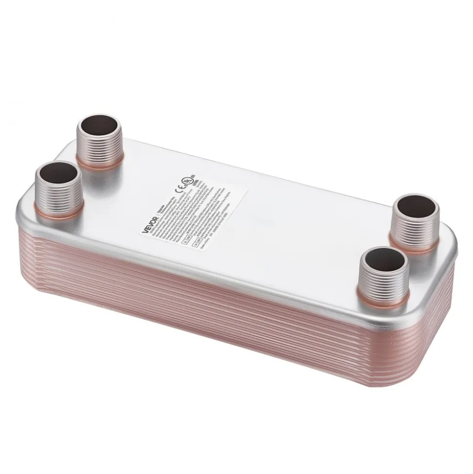 VEVOR Plate Heat Exchanger, 5 x 12 in Brazed Plate Water to Water Heat Exchanger with 20 Plates, Mounting Bracket, Sturdy Stainless Steel Construction, 170-330K BTU for Boiler, Radiant Floor Heating