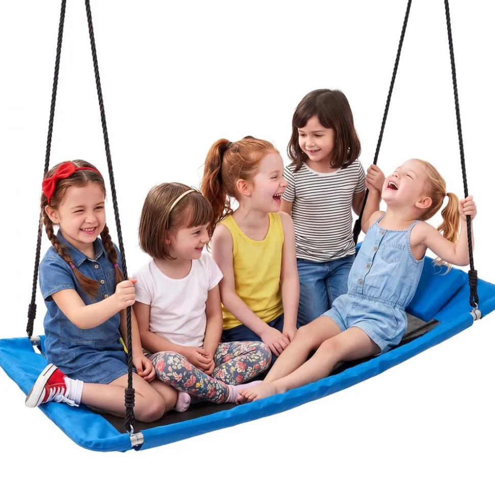 VEVOR Platform Tree Swing for Kids and Adults 700 lbs 60" Rectangle Blue, for Backyard Outdoor & Indoor, 900D Oxford Fabric Giant Seat with 2 Hanging Straps, Adjustable Ropes and Curved Edge Design
