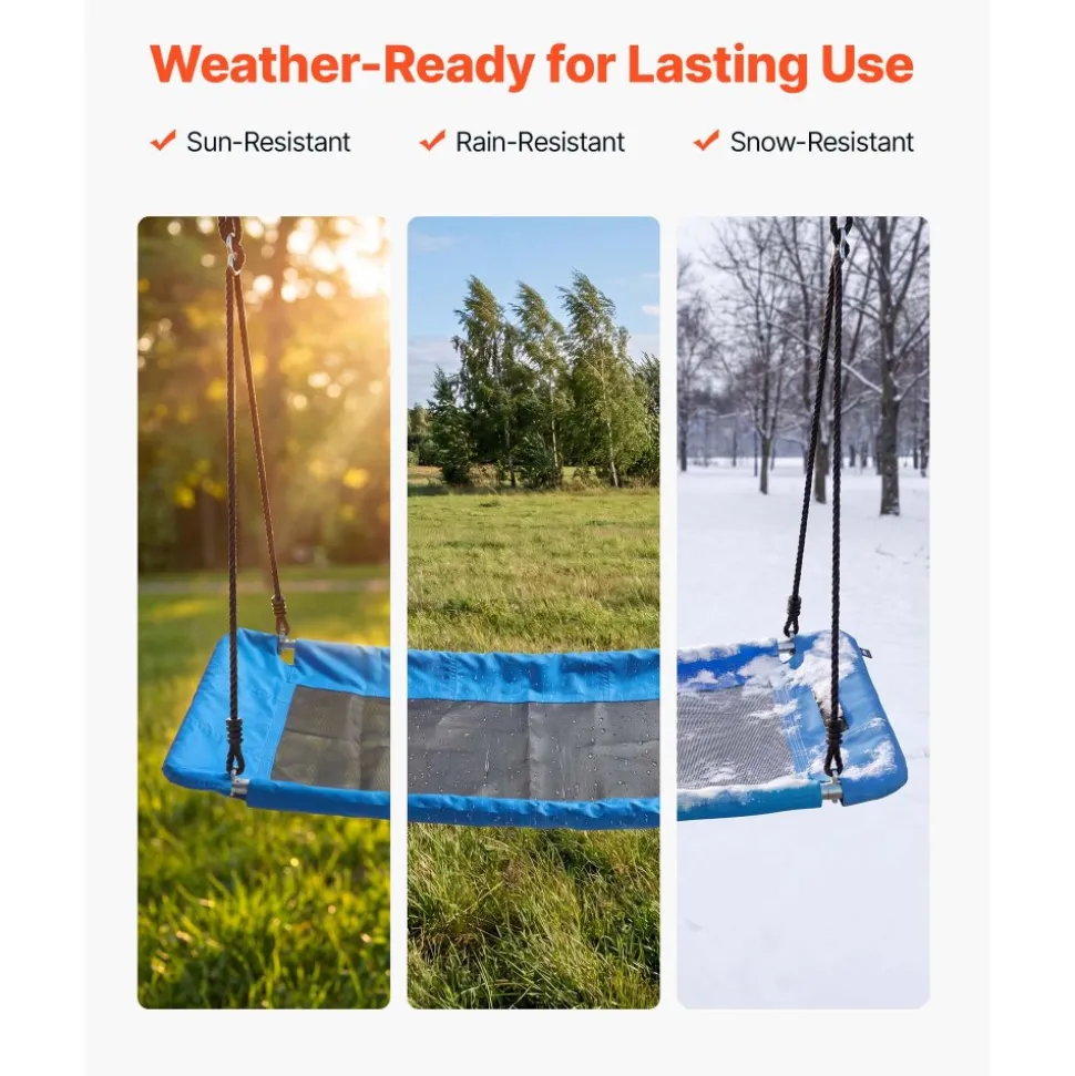 VEVOR Platform Tree Swing for Kids and Adults 700 lbs 60" Rectangle Blue, for Backyard Outdoor & Indoor, 900D Oxford Fabric Giant Seat with 2 Hanging Straps, Adjustable Ropes and Curved Edge Design
