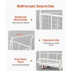 VEVOR Platform Truck Cart with Cage, 2000 lbs Capacity, 6-in-1 Foldable Flatbed Cart with Swivel Wheels, Heavy Duty Hand Truck, Multi-Functional Push Dolly, for Grocery Laundry, 44.5 x 26.6 x 42.1 in