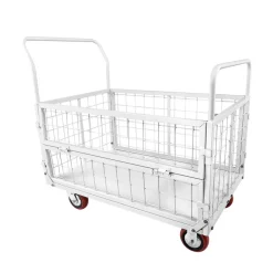 VEVOR Platform Truck Cart with Cage, 2000 lbs Capacity, 6-in-1 Foldable Flatbed Cart with Swivel Wheels, Heavy Duty Hand Truck, Multi-Functional Push Dolly, for Grocery Laundry, 44.5 x 26.6 x 42.1 in