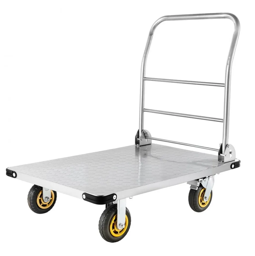 VEVOR Platform Truck, 2000 lbs Capacity, Heavy Duty Steel Flatbed Cart with Swivel Wheels and Handle, Foldable Platform Hand Push Truck Dolly, for Groceries, Garage, Warehouse, 35.4 x 23.6 x 35.4 in