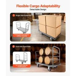 VEVOR Platform Truck, 2650 lbs Capacity, Heavy Duty Flatbed Cart Dolly with Detachable Guardrail and Swivel Wheels, Foldable Hand Push Truck Cart, for Groceries, Garage, Warehouse, 48 x 24 x 36.2 in
