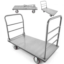 VEVOR Platform Truck, 2650 lbs Capacity, Heavy Duty Flatbed Cart Dolly with Detachable Guardrail and Swivel Wheels, Foldable Hand Push Truck Cart, for Groceries, Garage, Warehouse, 48 x 24 x 36.2 in