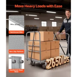 VEVOR Platform Truck, 2650 lbs Capacity, Heavy Duty Flatbed Cart Dolly with Detachable Guardrail and Swivel Wheels, Foldable Hand Push Truck Cart, for Groceries, Garage, Warehouse, 48 x 24 x 36.2 in