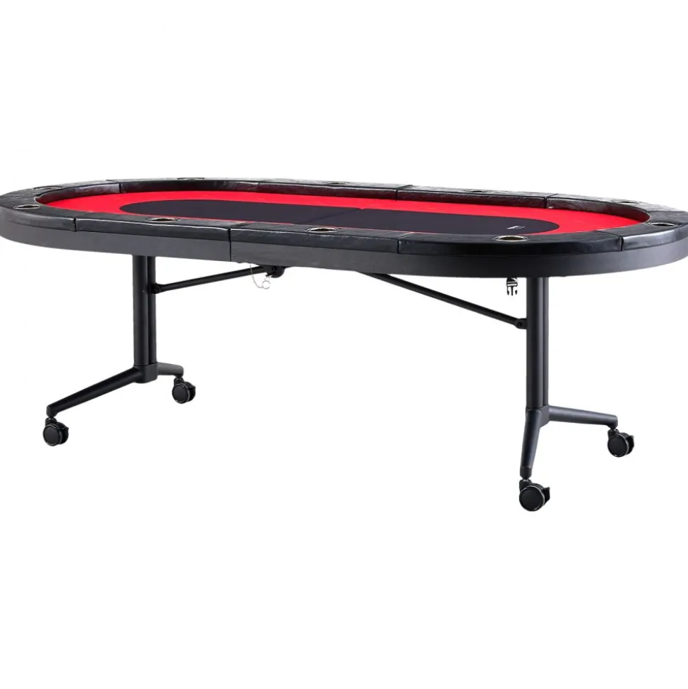 VEVOR 10 Player Foldable Poker Table, Blackjack Texas Holdem Poker Table with Padded Rails and Stainless Steel Cup Holders, Portable Folding Card Board Game Table, 90" Oval Casino Leisure Table