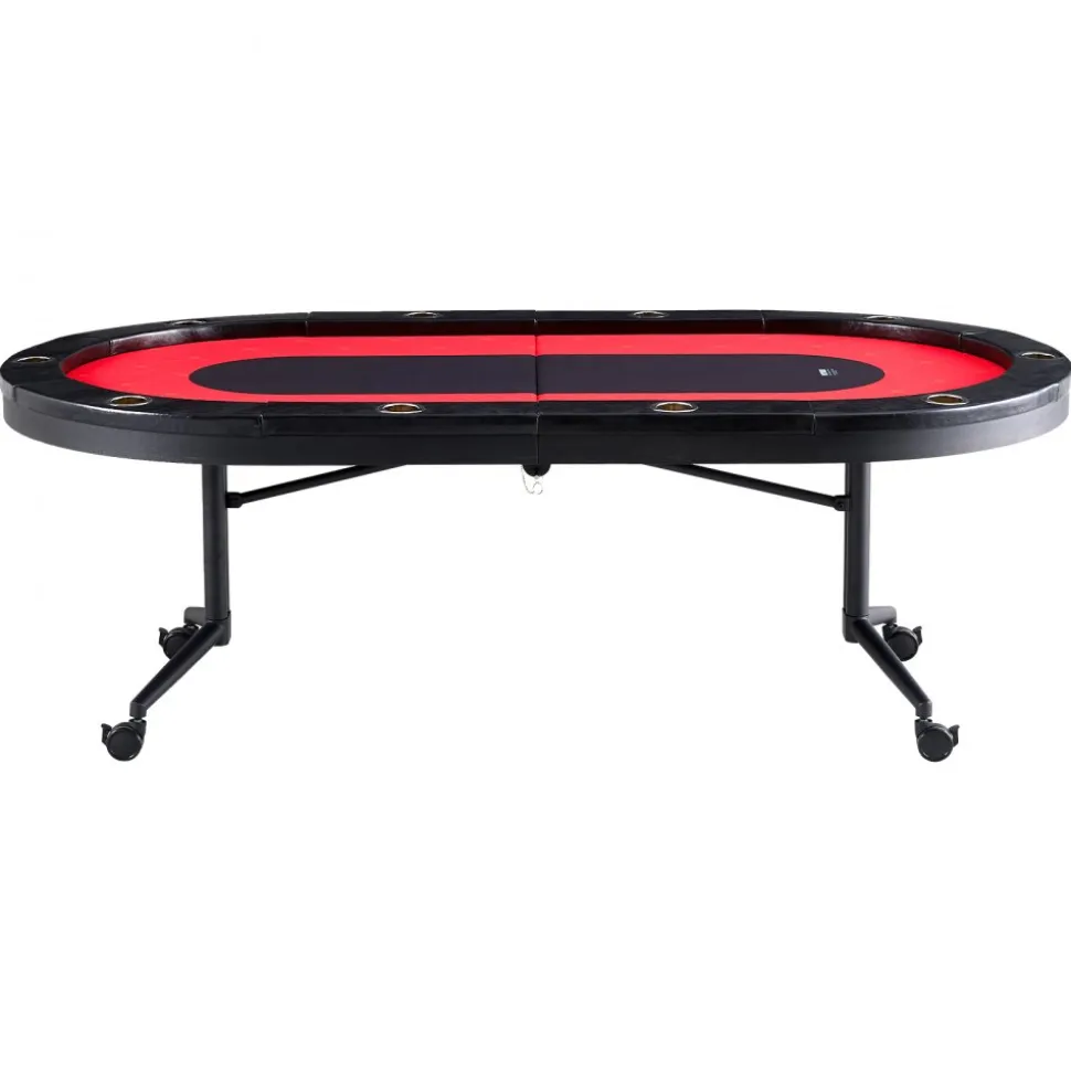 VEVOR 10 Player Foldable Poker Table, Blackjack Texas Holdem Poker Table with Padded Rails and Stainless Steel Cup Holders, Portable Folding Card Board Game Table, 90" Oval Casino Leisure Table