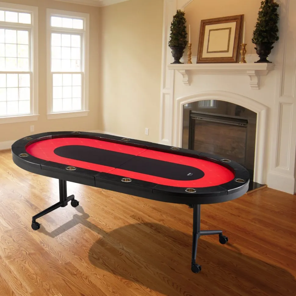 VEVOR 10 Player Foldable Poker Table, Blackjack Texas Holdem Poker Table with Padded Rails and Stainless Steel Cup Holders, Portable Folding Card Board Game Table, 90" Oval Casino Leisure Table