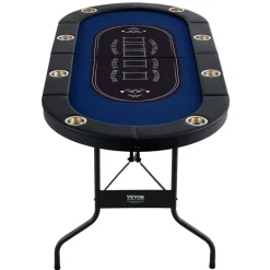 VEVOR 8 Player Foldable Poker Table, Blackjack Texas Holdem Poker Table with Padded Rails and Stainless Steel Cup Holders, Portable Folding Card Board Game Table, 72