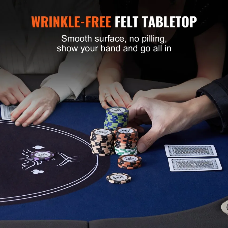 VEVOR 8 Player Foldable Poker Table, Blackjack Texas Holdem Poker Table with Padded Rails and Stainless Steel Cup Holders, Portable Folding Card Board Game Table, 72" Oval Casino Leisure Table, Blue