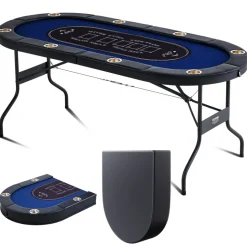 VEVOR 8 Player Foldable Poker Table, Blackjack Texas Holdem Poker Table with Padded Rails and Stainless Steel Cup Holders, Portable Folding Card Board Game Table, 72