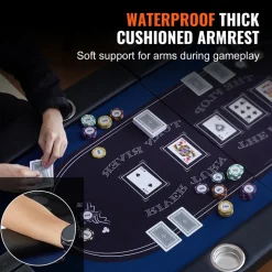 VEVOR 10 Player Foldable Poker Table, Blackjack Texas Holdem Poker Table with Padded Rails and Stainless Steel Cup Holders, Portable Folding Card Board Game Table, 84" Oval Casino Leisure Table