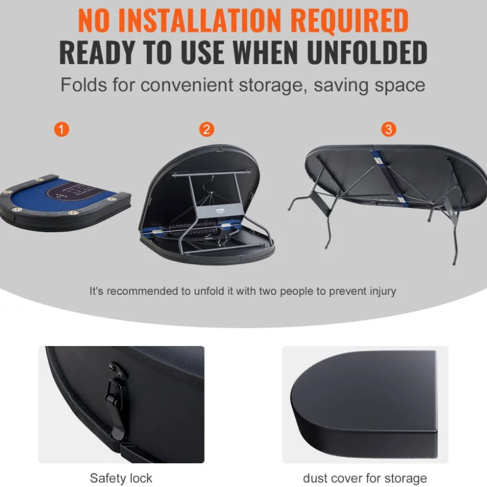 VEVOR 10 Player Foldable Poker Table, Blackjack Texas Holdem Poker Table with Padded Rails and Stainless Steel Cup Holders, Portable Folding Card Board Game Table, 84" Oval Casino Leisure Table