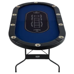 VEVOR 10 Player Foldable Poker Table, Blackjack Texas Holdem Poker Table with Padded Rails and Stainless Steel Cup Holders, Portable Folding Card Board Game Table, 84