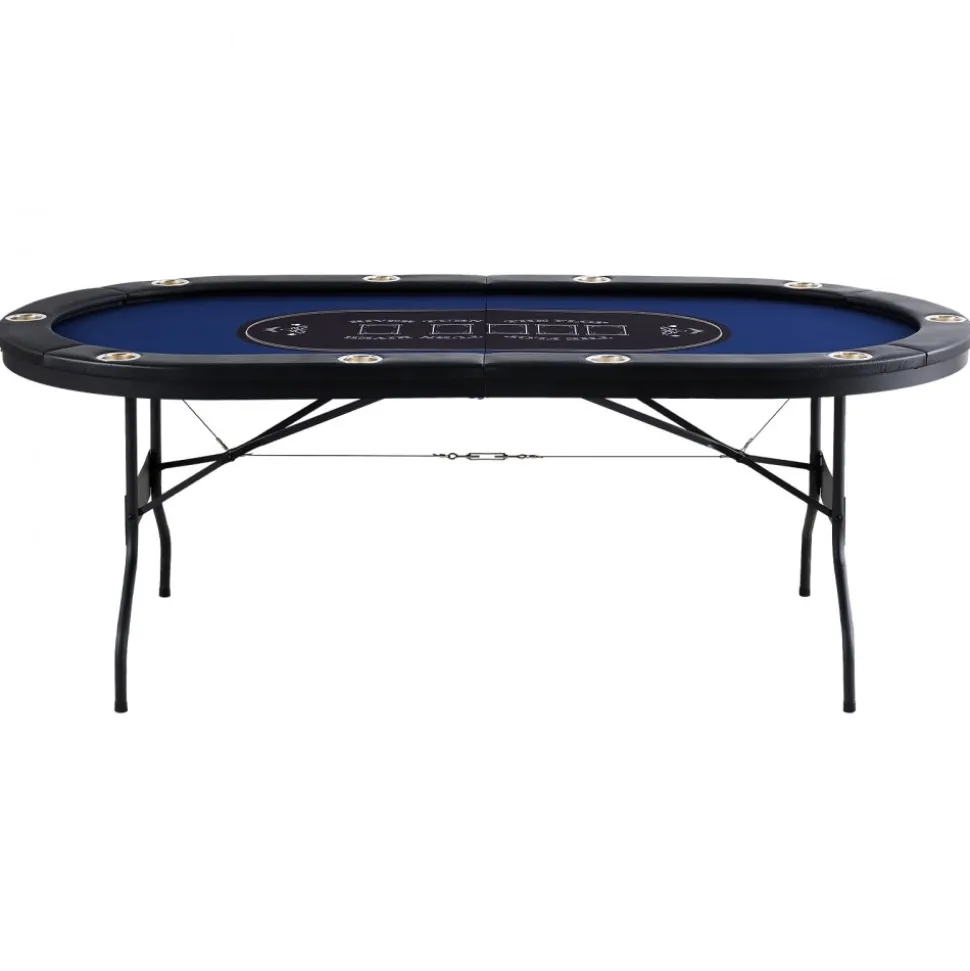 VEVOR 10 Player Foldable Poker Table, Blackjack Texas Holdem Poker Table with Padded Rails and Stainless Steel Cup Holders, Portable Folding Card Board Game Table, 84" Oval Casino Leisure Table