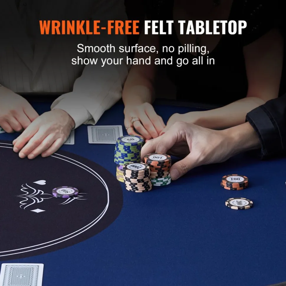 VEVOR 10 Player Foldable Poker Table, Blackjack Texas Holdem Poker Table with Padded Rails and Stainless Steel Cup Holders, Portable Folding Card Board Game Table, 84" Oval Casino Leisure Table