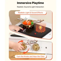 VEVOR Play Kitchen for Kids, Wooden, Kids Kitchen Playset with Real Lights & Sounds, Food & Cookware Accessories, Pretend Play Toy Set, Sink, Oven, Stove, Cabinet, for Toddlers, Girls & Boys Ages 3-8