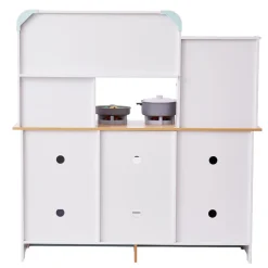 VEVOR Play Kitchen for Kids, Wooden Toy Kitchen Set with Lights and Sounds, Toddler Kitchen with Ice Maker, Oven, Sink, Microwaves, Fridge and Utensil and Fruit Accessory for Toddlers ages 3-8, White