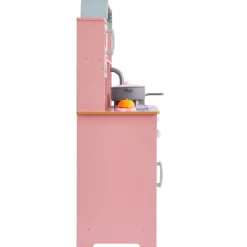 VEVOR Play Kitchen for Kids, Wooden Toy Kitchen Set with Lights and Sounds, Toddler Kitchen with Ice Maker, Oven, Sink, Microwaves, Fridge and Utensil and Fruit Accessory for Toddlers ages 3-8,Pink