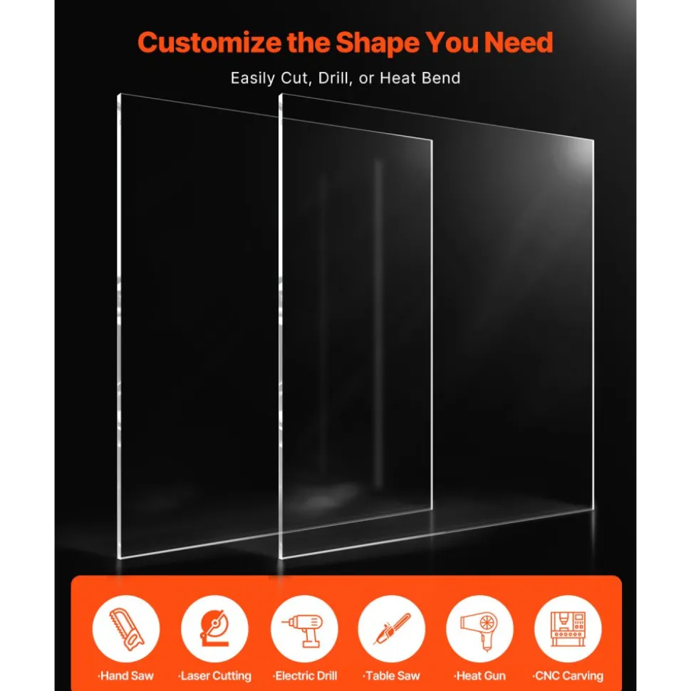 VEVOR Plexiglass Acrylic Sheet, 2-Pack Plastic Sheets, 24 x 36 Inch 1/4 Inch Thick Clear Plastic Cast Transparent Glass for Crafting Projects, Replacement Picture Frame Glass, DIY Display, Easy to Cut