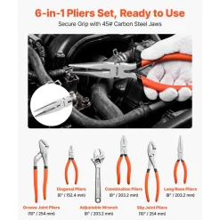 VEVOR Pliers and Wrench Set 6-Piece Utility Set Polished Carbon Steel Jaw, Hand Tools for DIY & Home Use, 10