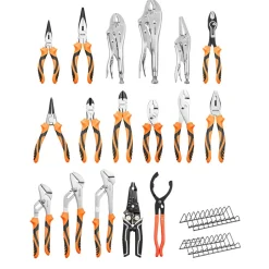VEVOR Pliers Set 20-Piece Utility Set Polished Carbon Steel Jaw Hand Tools, For DIY & Home Use, Long Nose, Locking, Diagonal, Groove Joint, Snap Ring, Slip Joint Pliers, with 2-Pack Organizer Rack