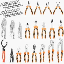 VEVOR Pliers Set 20-Piece Utility Set Polished Carbon Steel Jaw Hand Tools, For DIY & Home Use, Long Nose, Locking, Diagonal, Groove Joint, Snap Ring, Slip Joint Pliers, with 2-Pack Organizer Rack