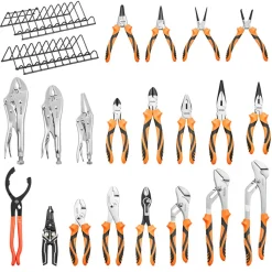 VEVOR Pliers Set 20-Piece Utility Set Polished Carbon Steel Jaw Hand Tools, For DIY & Home Use, Long Nose, Locking, Diagonal, Groove Joint, Snap Ring, Slip Joint Pliers, with 2-Pack Organizer Rack