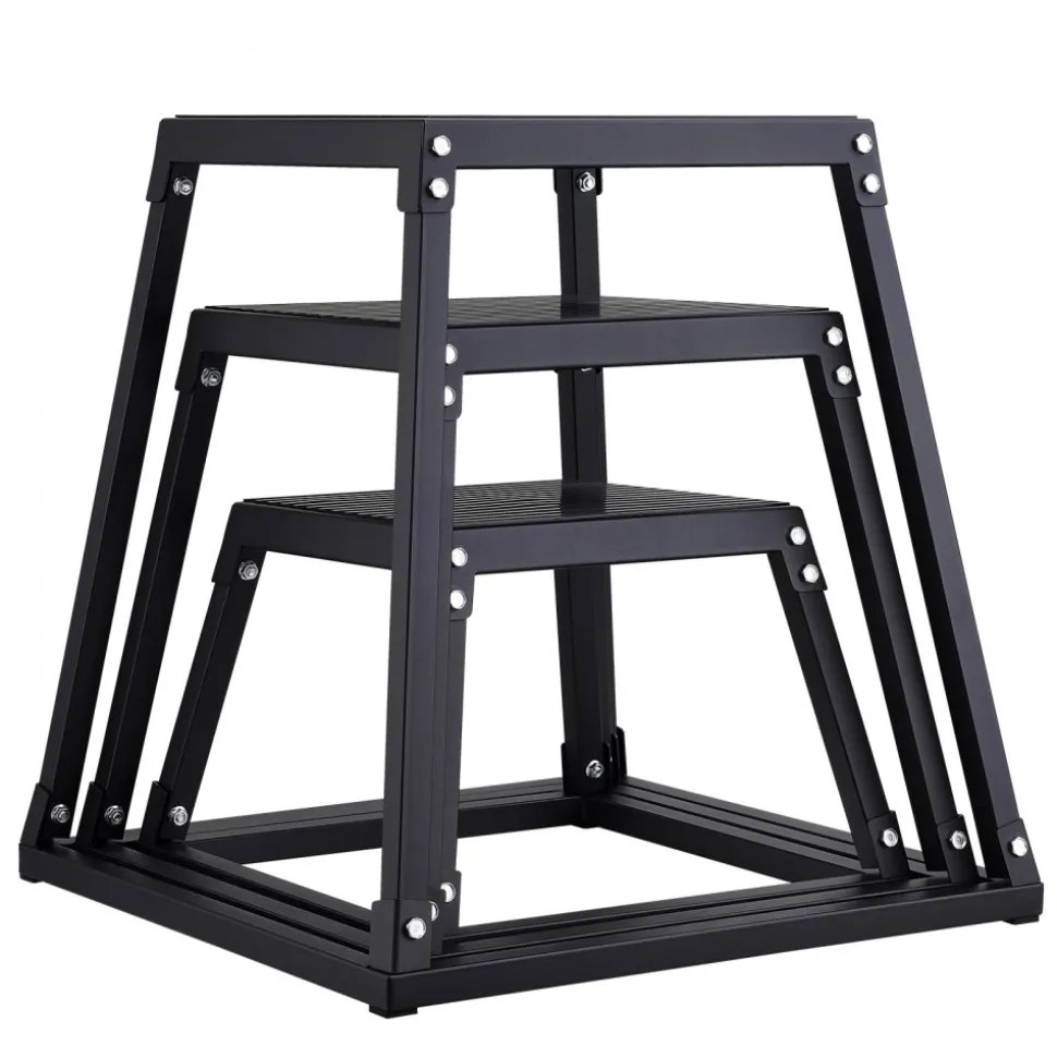VEVOR Plyometric Jump Boxes, 12/18/24 Inch Plyo Box, Platform and Jumping Agility Box, Anti-Slip Fitness Exercise Step Up Box Set for Home Gym Training, Conditioning Strength Training, Black