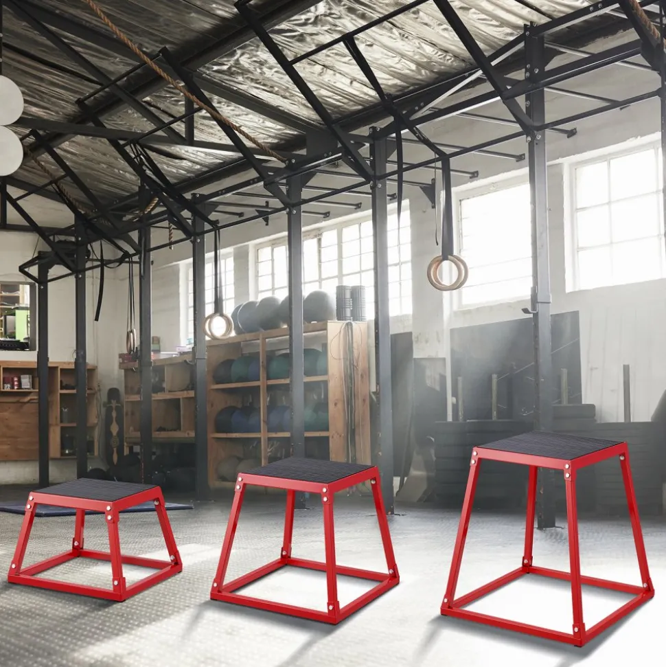 VEVOR Plyometric Jump Boxes, 12/18/24 Inch Plyo Box, Platform and Jumping Agility Box, Anti-Slip Fitness Exercise Step Up Box Set for Home Gym Training, Conditioning Strength Training, Red
