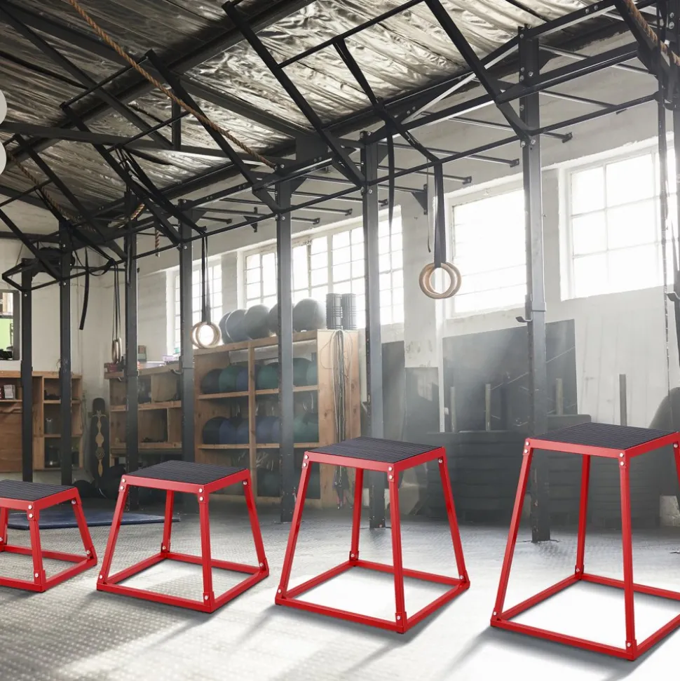 VEVOR Plyometric Jump Boxes, 12/18/24/30 Inch Plyo Box, Platform and Jumping Agility Box, Anti-Slip Fitness Exercise Step Up Box Set for Home Gym Training, Conditioning Strength Training, Red