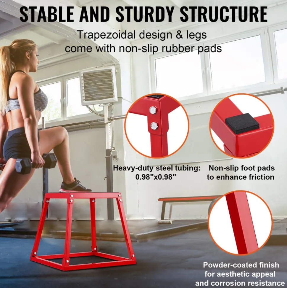 VEVOR Plyometric Jump Boxes, 12/18/24/30 Inch Plyo Box, Platform and Jumping Agility Box, Anti-Slip Fitness Exercise Step Up Box Set for Home Gym Training, Conditioning Strength Training, Red