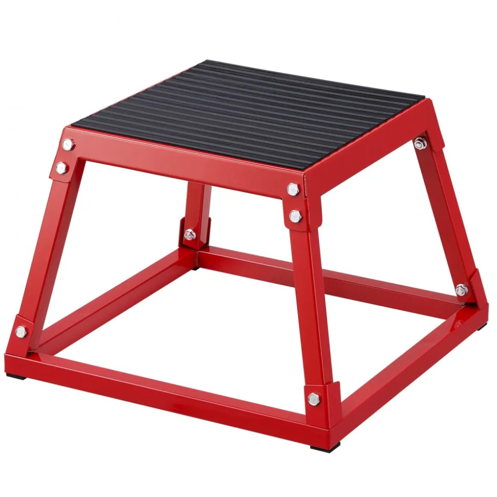 VEVOR Plyometric Jump Box, 12 Inch Plyo Box, Steel Plyometric Platform and Jumping Agility Box, Anti-Slip Fitness Exercise Step Up Box for Home Gym Training, Conditioning Strength Training, Red