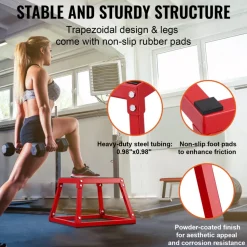 VEVOR Plyometric Jump Box, 12 Inch Plyo Box, Steel Plyometric Platform and Jumping Agility Box, Anti-Slip Fitness Exercise Step Up Box for Home Gym Training, Conditioning Strength Training, Red
