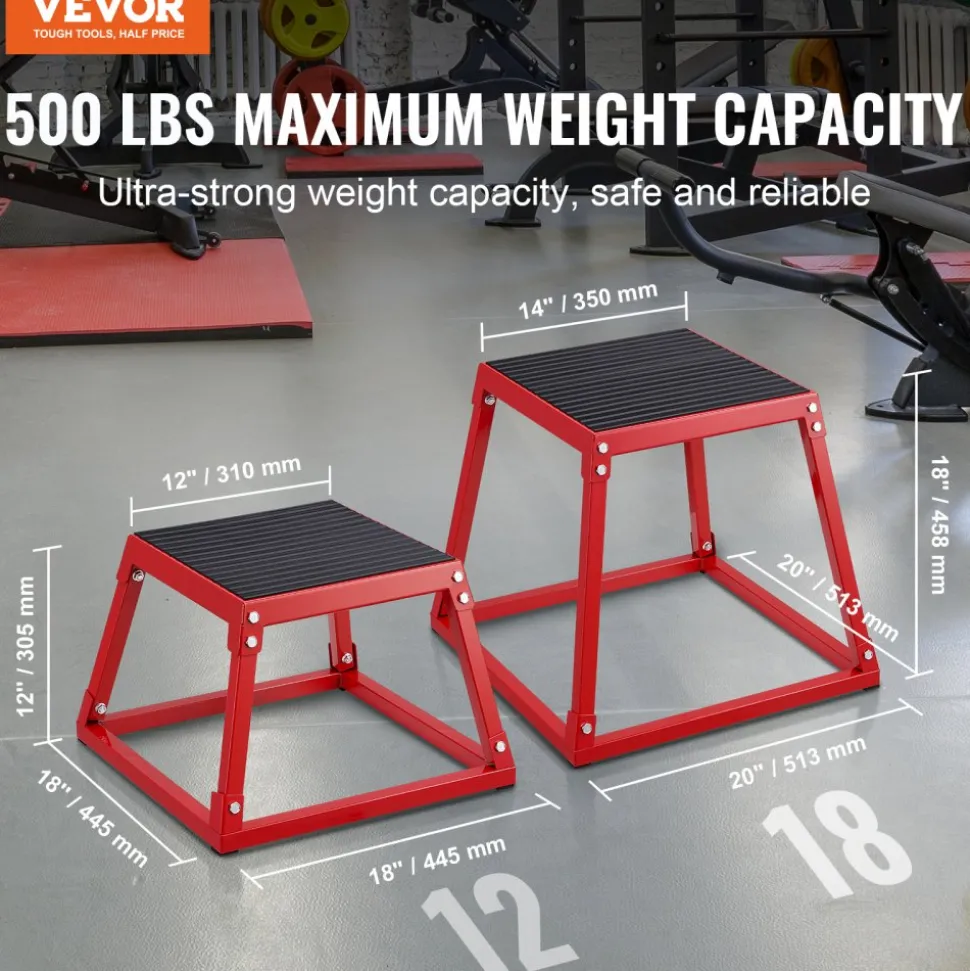 VEVOR Plyometric Jump Box, 12 Inch Plyo Box, Steel Plyometric Platform and Jumping Agility Box, Anti-Slip Fitness Exercise Step Up Box for Home Gym Training, Conditioning Strength Training, Red
