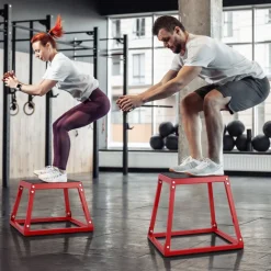 VEVOR Plyometric Jump Box, 18 Inch Plyo Box, Steel Plyometric Platform and Jumping Agility Box, Anti-Slip Fitness Exercise Step Up Box for Home Gym Training, Conditioning Strength Training, Red