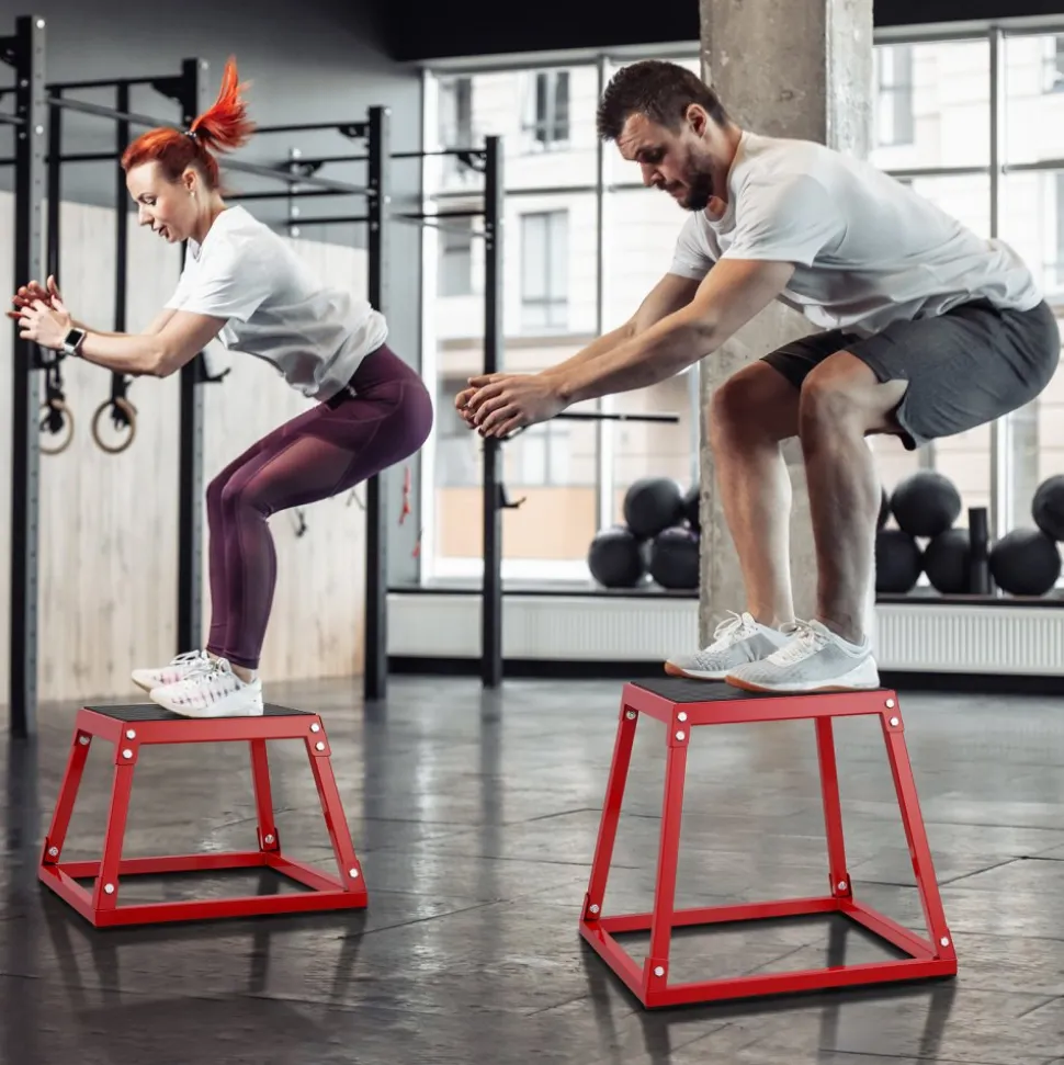 VEVOR Plyometric Jump Box, 18 Inch Plyo Box, Steel Plyometric Platform and Jumping Agility Box, Anti-Slip Fitness Exercise Step Up Box for Home Gym Training, Conditioning Strength Training, Red