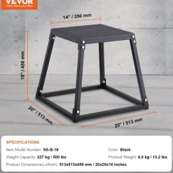 VEVOR Plyometric Jump Box, 18 Inch Plyo Box, Steel Plyometric Platform and Jumping Agility Box, Anti-Slip Fitness Exercise Step Up Box for Home Gym Training, Conditioning Strength Training, Black