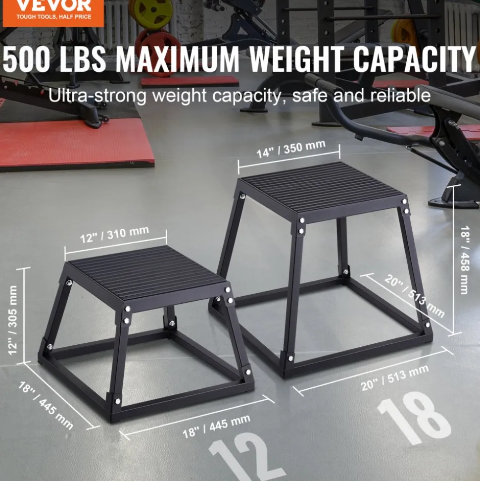 VEVOR Plyometric Jump Box, 18 Inch Plyo Box, Steel Plyometric Platform and Jumping Agility Box, Anti-Slip Fitness Exercise Step Up Box for Home Gym Training, Conditioning Strength Training, Black