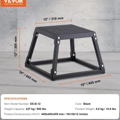 VEVOR Plyometric Jump Box, 12 Inch Plyo Box, Steel Plyometric Platform and Jumping Agility Box, Anti-Slip Fitness Exercise Step Up Box for Home Gym Training, Conditioning Strength Training, Black