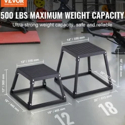 VEVOR Plyometric Jump Box, 12 Inch Plyo Box, Steel Plyometric Platform and Jumping Agility Box, Anti-Slip Fitness Exercise Step Up Box for Home Gym Training, Conditioning Strength Training, Black