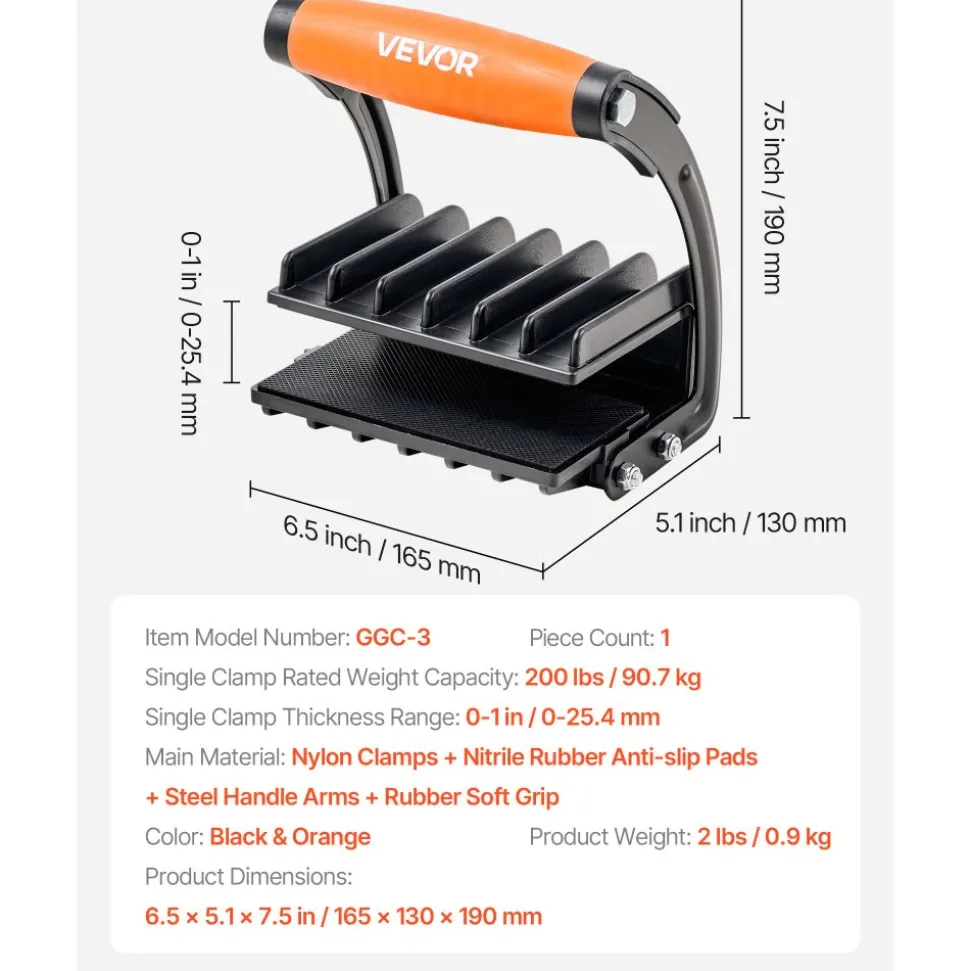 VEVOR Plywood Carrier, 200 lbs Single Clamp Capacity, Adjustable Drywall Carrying Tool for 0-1 Inches Thickness Boards, Plywood Carrier with Non-Slip Grips for Plastic Boards, Plywood, Drywall
