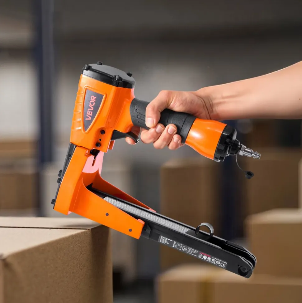 VEVOR Pneumatic Carton Closing Stapler, 13 Gauge Pneumatic Cardboard Staple Gun for 1-3/8 inch Crown 5/8" & 3/4" Length, Depth-Adjustable 70-120 PSI Air Staple Gun for Boxes Carton Closing, Packaging