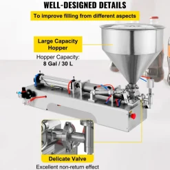 VEVOR Pneumatic Liquid Paste Filling Machine 50-500ML Volume, Horizontal Cream Filling Machine with 30L Hopper, Pneumatic liquid Filling Machine for Water Oil Cream etc